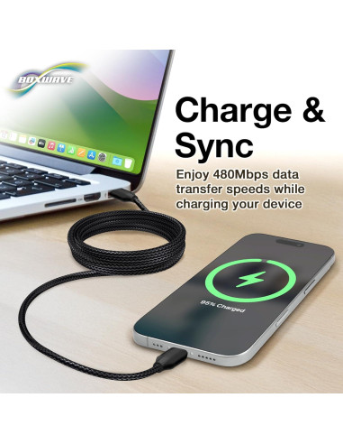 Cable USB-C BoxWave 3.05m 100W Carga Rápida Nylon Trenzado
