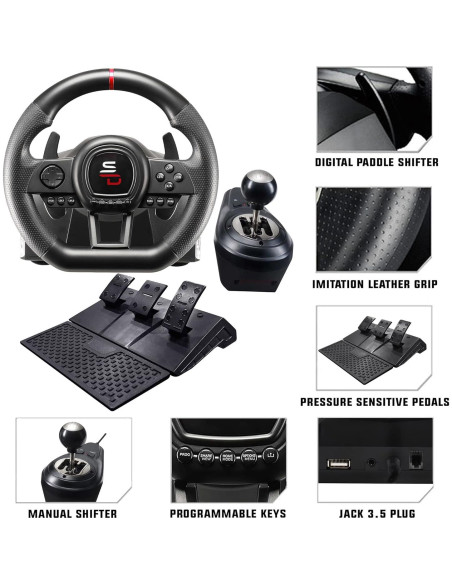 Volante Subsonic GS650-X con palanca y 3 pedales para consolas Volante Subsonic GS650-X con palanca y 3 pedales para consolas
