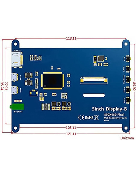 Pantalla TFT LCD 5" ELECROW HD 800x480 Táctil Resistiva Pantalla TFT LCD 5" ELECROW HD 800x480 Táctil Resistiva