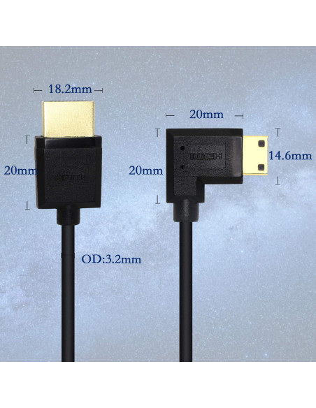 Cable Mini HDMI a HDMI 15cm YOUCHENG 4K 60Hz Ángulo Recto Cable Mini HDMI a HDMI 15cm YOUCHENG 4K 60Hz Ángulo Recto