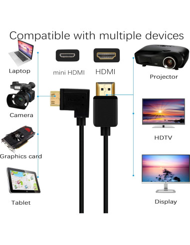 Cable Mini HDMI a HDMI 15cm YOUCHENG 4K 60Hz Ángulo Recto