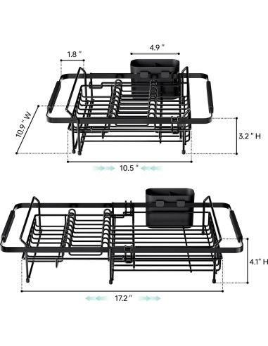 Escurridor de Platos Urackify Expandible Negro Mate 36.1 cm