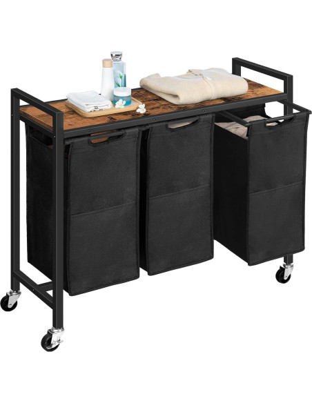 Cesto de Ropa HOOBRO 3 Secciones con Ruedas 130L Marrón Cesto de Ropa HOOBRO 3 Secciones con Ruedas 130L Marrón