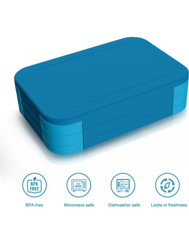 Caja Bento Almuerzo 1.1L Azul Marino 3 Compartimentos PP