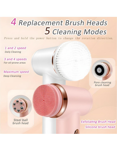 Cepillo Facial Eléctrico DotPet SK-0309 4 en 1 IPX6 Rosa
