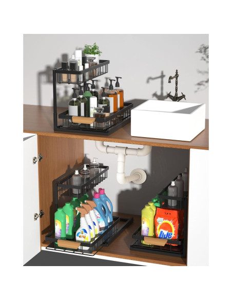 Organizador Bajo Fregadero Zyerch 2 Niveles Metal Negro Organizador Bajo Fregadero Zyerch 2 Niveles Metal Negro