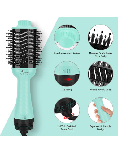 Cepillo Secador Voluminizador Aima Beauty 4 en 1 Verde Claro