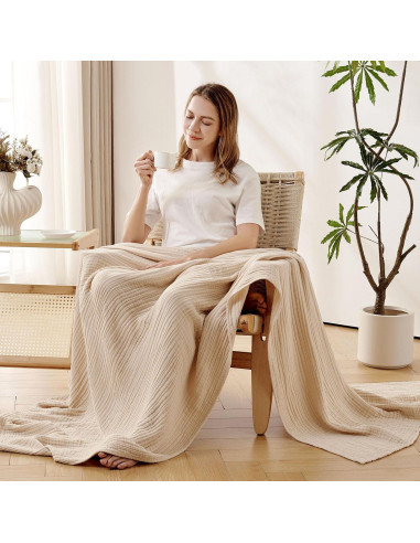 Manta de Muselina Joydeco 100% Algodón Individual Beige 190x140cm
