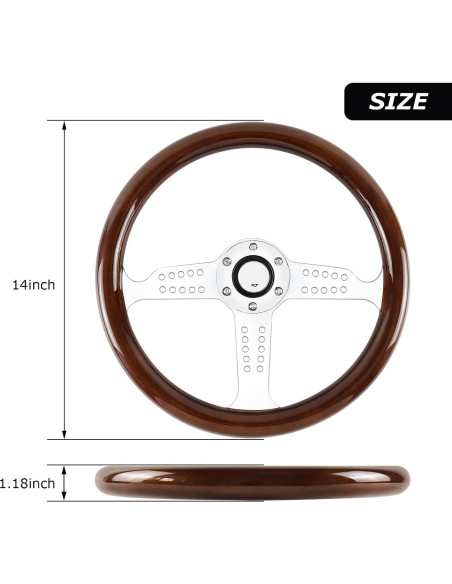 Volante de Madera QYMOPAY 36 cm 6 Agujeros para Rally Volante de Madera QYMOPAY 36 cm 6 Agujeros para Rally