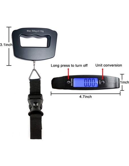 Báscula Digital de Equipaje YAGSUW 50kg Negra Portátil Báscula Digital de Equipaje YAGSUW 50kg Negra Portátil