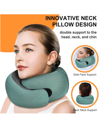 Almohada de Viaje Vzpeun con Capucha y Espuma de Memoria Verde