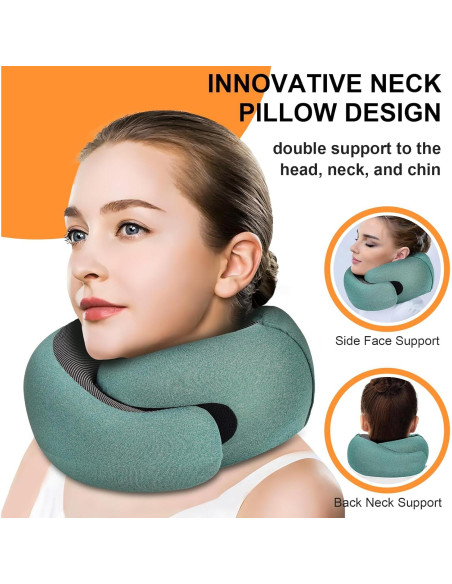 Almohada de Viaje Vzpeun con Capucha y Espuma de Memoria Verde Almohada de Viaje Vzpeun con Capucha y Espuma de Memoria Verde