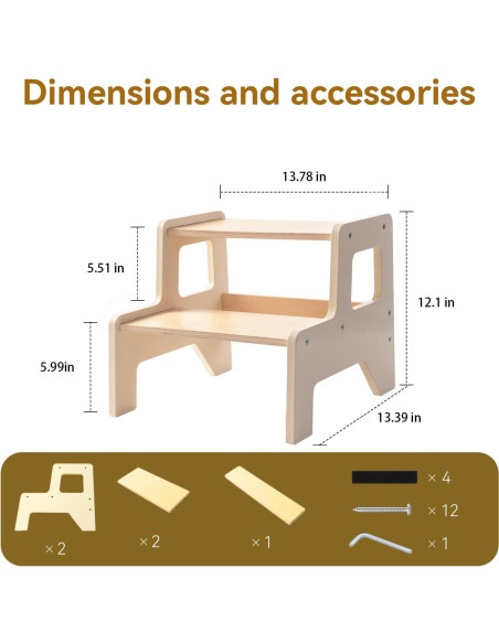 Escalón de Madera OgiOgi 2 Pasos Antideslizante Beige Miel Escalón de Madera OgiOgi 2 Pasos Antideslizante Beige Miel