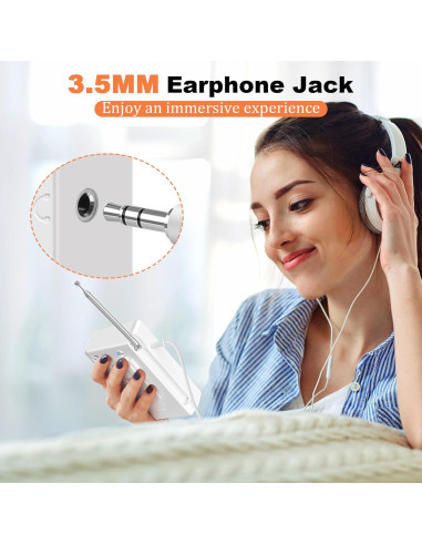 Radio Portátil TRELC T-08 AM FM Mini con Auriculares Blanco
