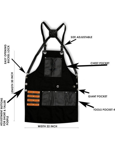 Delantal Profesional TBP de Algodón Impermeable con 8 Bolsillos