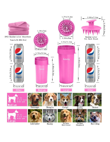 Limpiador de patas para perros Kabetig Mediano Rosa con 3 toallas Limpiador de patas para perros Kabetig Mediano Rosa con 3 toallas