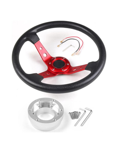 Volante de Carreras Dyno Racing 35.56cm Rojo con Adaptador 70mm Volante de Carreras Dyno Racing 35.56cm Rojo con Adaptador 70mm