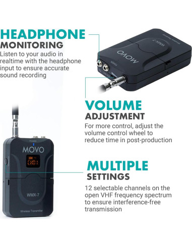Sistema Inalámbrico Movo WMX-7, 12 Canales VHF, 80g