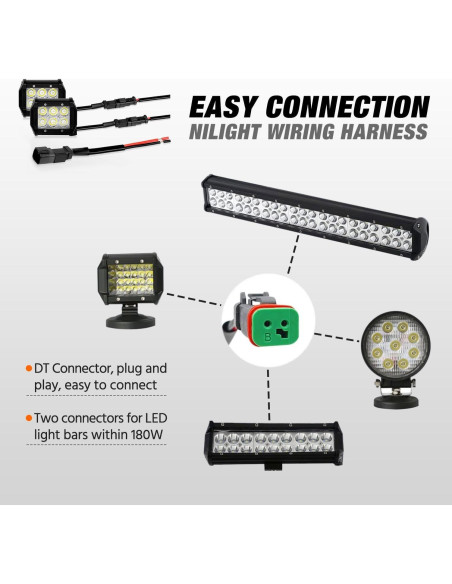 Conectores Eléctricos Nilight 2 Pines DT 16AWG Impermeables Conectores Eléctricos Nilight 2 Pines DT 16AWG Impermeables
