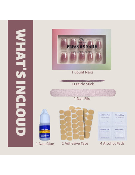 30 Uñas Postizas VESWEET Ciruela Malva Cortas Cuadradas 30 Uñas Postizas VESWEET Ciruela Malva Cortas Cuadradas
