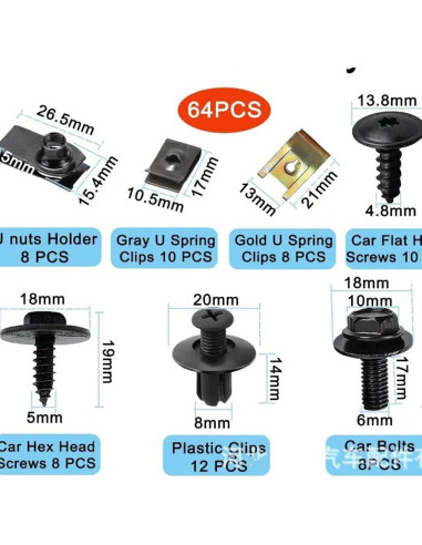 Kit de 64 Piezas de Clips y Tornillos para Auto GUSIRUI