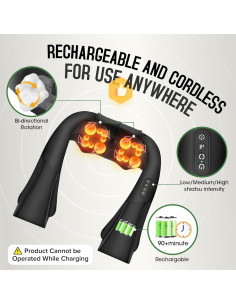 Masajeador Inalámbrico Shiatsu AERLANG con Calor 4D - Negro 2