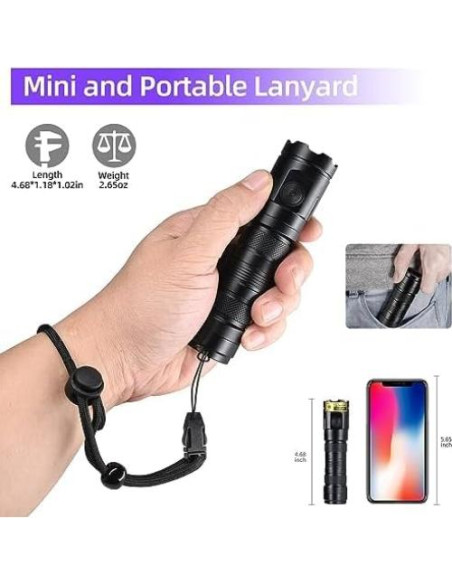 Linterna UV DARKDAWN 365nm Recargable USB-C 20W IPX4 Linterna UV DARKDAWN 365nm Recargable USB-C 20W IPX4