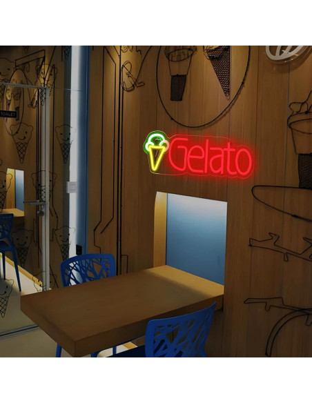 Cartel de Neón Gelato KODGGHK 40x15cm Luz LED Regulable Cartel de Neón Gelato KODGGHK 40x15cm Luz LED Regulable