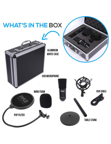 Kit de Grabación de Podcast PyleUsa Micrófono USB Cardioide