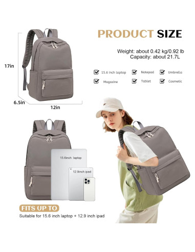 Mochila Escolar Bluboon para Niñas 20L Gris Claro