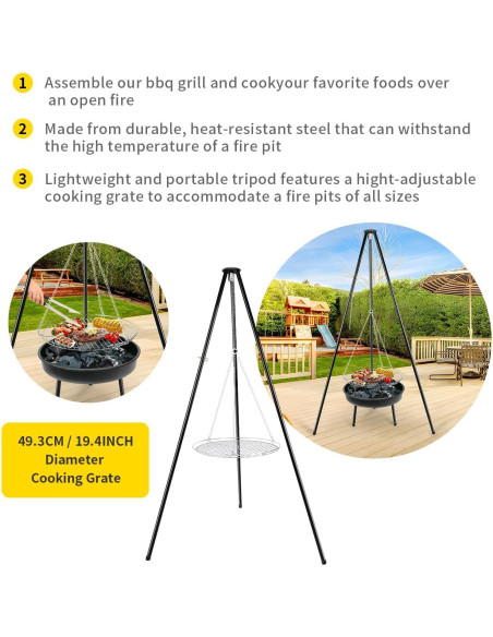 Parrilla de trípode ajustable gzcmxh para acampar - 2025 cm Parrilla de trípode ajustable gzcmxh para acampar - 2025 cm