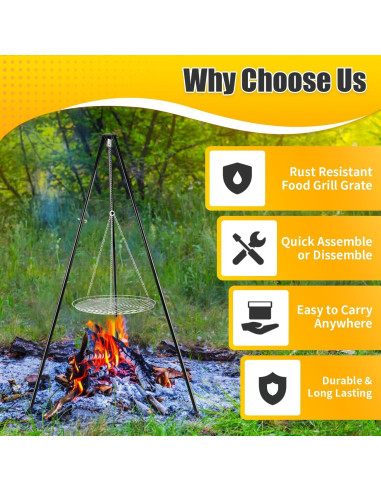 Parrilla de trípode ajustable gzcmxh para acampar - 2025 cm