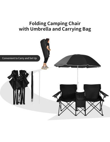Silla de Camping Doble Goplus con Paraguas y Mesa Mini