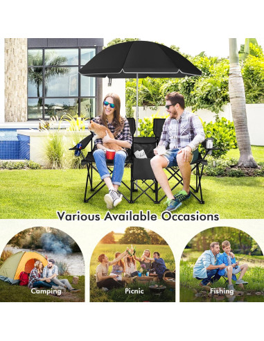 Silla de Camping Doble Goplus con Paraguas y Mesa Mini