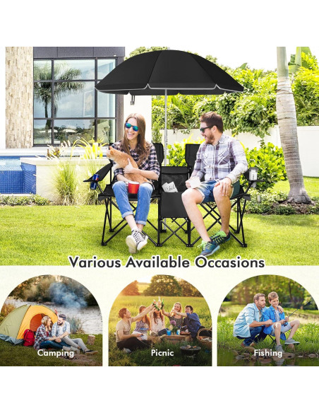 Silla de Camping Doble Goplus con Paraguas y Mesa Mini Silla de Camping Doble Goplus con Paraguas y Mesa Mini