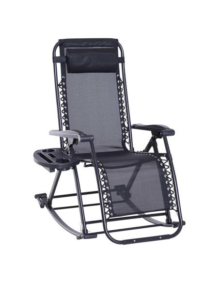 Silla Mecedora Reclinable Plegable Outsunny - Gravedad Cero, Negro Silla Mecedora Reclinable Plegable Outsunny - Gravedad Cero, Negro