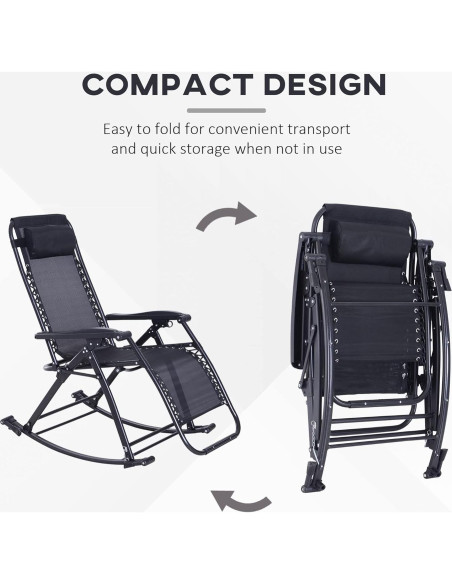 Silla Mecedora Reclinable Plegable Outsunny - Gravedad Cero, Negro Silla Mecedora Reclinable Plegable Outsunny - Gravedad Cero, Negro