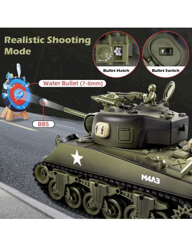 Tanque RC Sherman M4A3 1:18 con Sonido y Humo