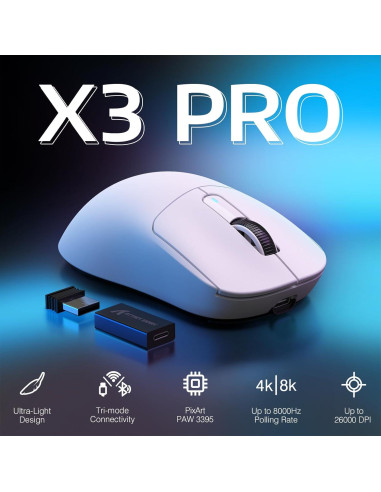 Ratón Gaming Inalámbrico ATTACK SHARK X3PRO 26K DPI Blanco