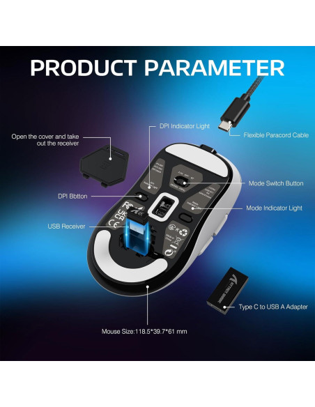 Ratón Gaming Inalámbrico ATTACK SHARK X3PRO 26K DPI Blanco Ratón Gaming Inalámbrico ATTACK SHARK X3PRO 26K DPI Blanco