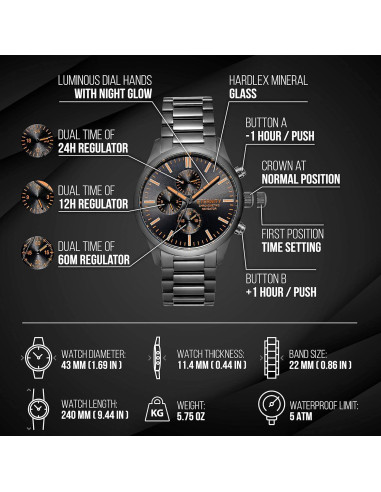Reloj de pulsera multifuncional Eternity para hombres, acero inoxidable