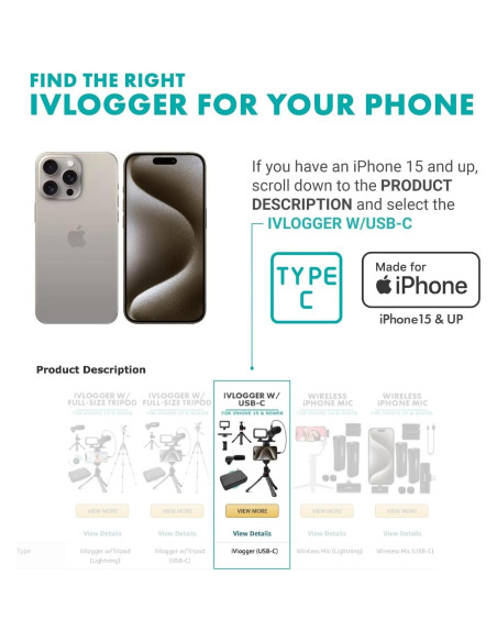 Kit de Vlogging Movo iVlogger para iPhone - Micrófono y Luz LED Kit de Vlogging Movo iVlogger para iPhone - Micrófono y Luz LED