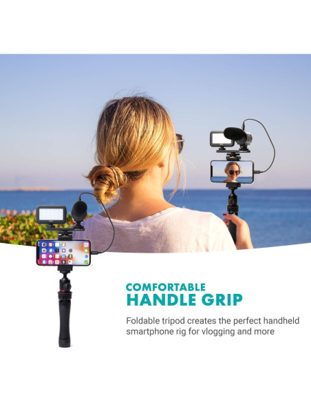 Kit de Vlogging Movo iVlogger para iPhone - Micrófono y Luz LED Kit de Vlogging Movo iVlogger para iPhone - Micrófono y Luz LED