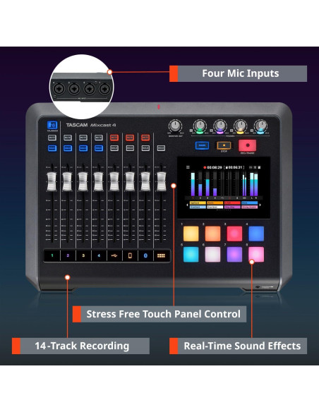 Mezclador de Podcast Tascam Mixcast 4 con 4 Entradas XLR/TRS Mezclador de Podcast Tascam Mixcast 4 con 4 Entradas XLR/TRS