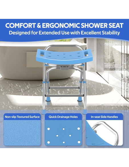 Asiento de Ducha Plegable Meday - Acero Inoxidable 190kg Ajustable Asiento de Ducha Plegable Meday - Acero Inoxidable 190kg Ajustable