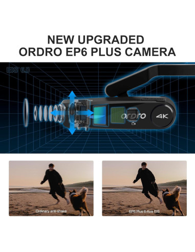 Cámara Vlog ORDRO EP6Plus 4K con EIS y 32GB - Negra