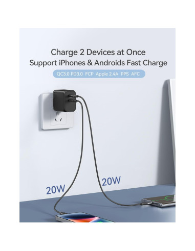 Cargador USB C K&ZZ 45W Rápido Doble Tipo C Plegable
