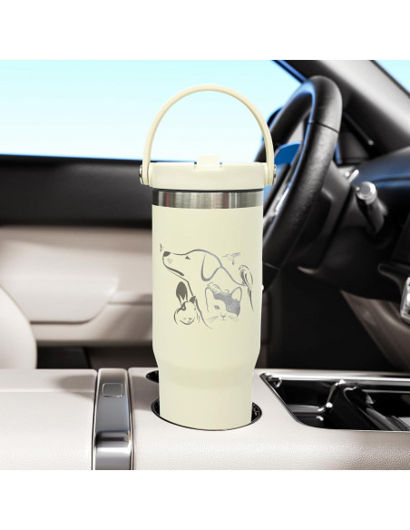 Taza de 30 oz FunTrans Doble Pared Aislada con Popote Crema