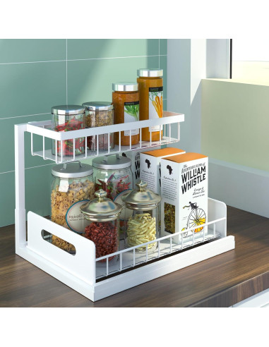 Organizador Bajo Fregadero Bukfen Blanco 2 Niveles Ajustable