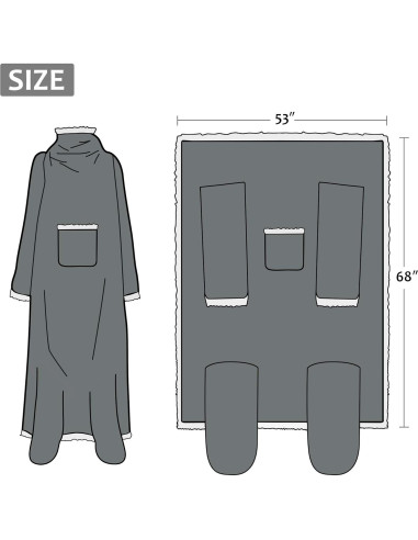 Manta Wearable Sherpa Catalonia Gris con Mangas y Bolsillos